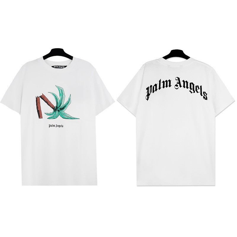Tonghost Letter พิมพ์ PALM แขนสั้น PALM Angels Angels ผีเสื้อพิมพ์เสื้อยืดตุ๊กตาหมีครึ่งแขน