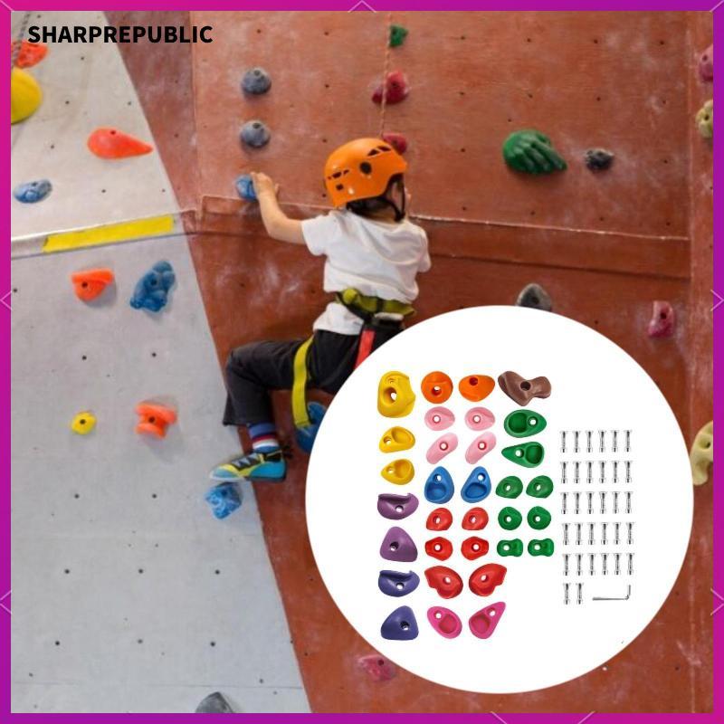 [Sharprepublic] 32x Rock Climbing Holds Climbing Rock Wall Grips มีสีสันรวมการติดตั้ง
