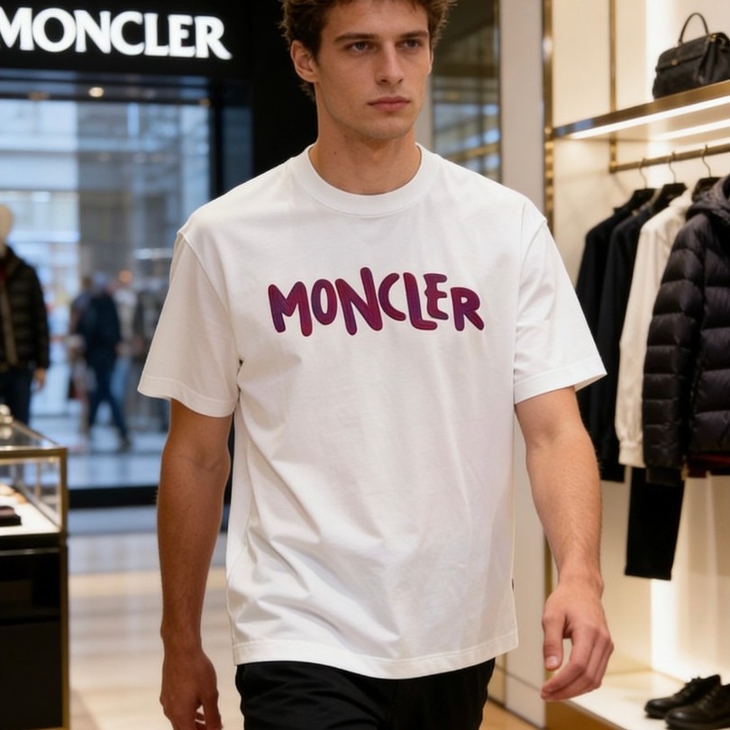 Moncler2026 Moncler 2026 เสื้อยืดแขนสั้นคอกลมสไตล์คู่ผู้ชายสบายกลางแจ้งแฟชั่นฤดูใบไม้ผลิรอบคอ Slim-f