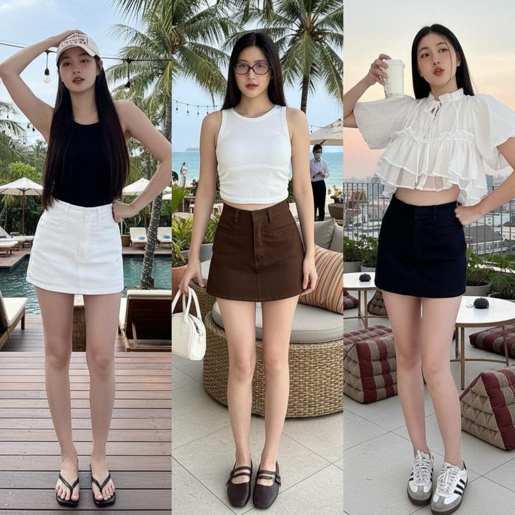 GHAOHES Skirt กระโปรงสั้น(มีซับใน)ผ้ายีนส์ยืดรุ่นแบมบี้ สร้างลุคสตรีทสุดเท่ โดดเด่นเหนือใคร