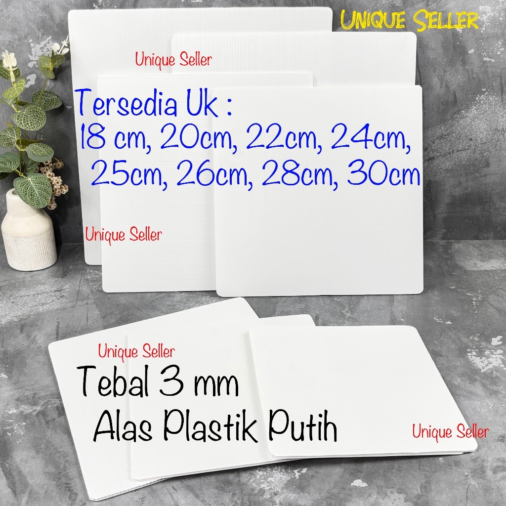 [เนื้อหา 50] ฐานพลาสติกสี่เหลี่ยมสีขาวขนาด 18 ซม. 20 22 24 25 26 ซม. 28 ซม. 30 หนา 3 มม. ทาร์ตพุดดิ้