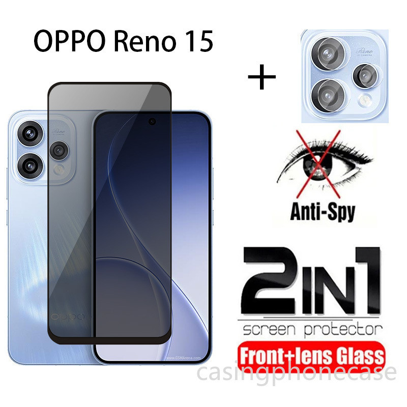 2in1 สําหรับ OPPO Reno 15 15C 15Pro 15F FS Mini ProMax 4G 5G 2026 กล้องป้องกันหน้าจอ Anti Spy Peep ความเป็นส่วนตัวกระจกนิรภัยเลนส์ด้านหน้าป้องกันฟิล์มใส Anti Scratch