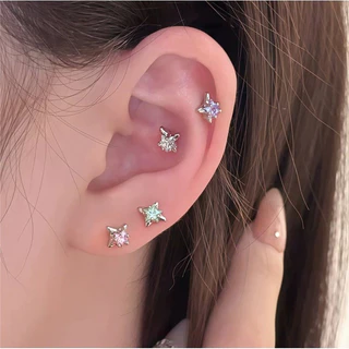 Roselife เกาหลี S925 เงิน 2 ชิ้นคริสตัล Star Pierced สกรูต่างหูผู้หญิงเลือกฟรีหู Studs เครื่องประดับ