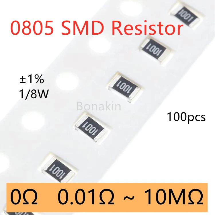100pcs 0805 1% SMD ตัวต้านทาน 0R 10Ω 22 โอห์ม 47R 100R 120R 330R 470R 510R 1K 1.5K 2K 2.2K 3K 3.3K 4