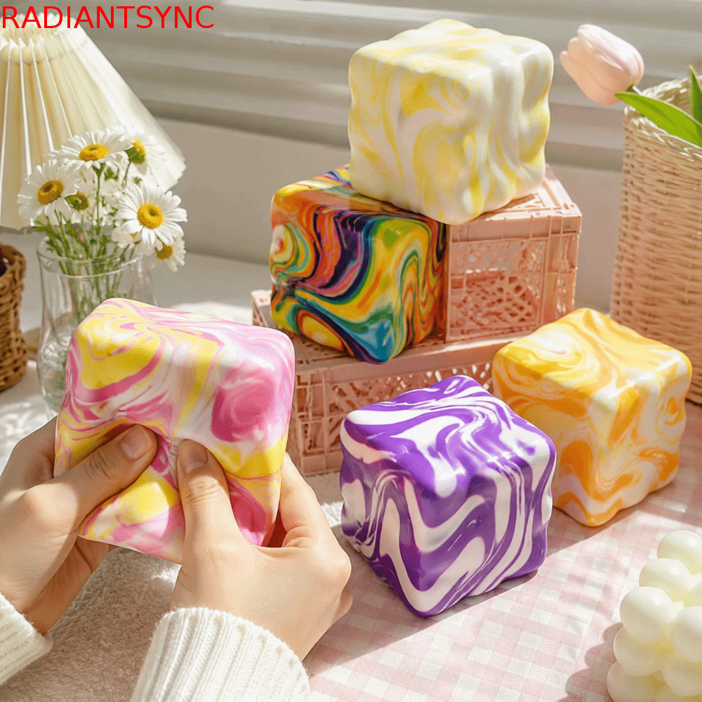 RADIANTSYNC ชีสบีบ Cube, 7 ซม.ความวิตกกังวลบรรเทาชีสหยิก,นวดของเล่นสบายสมจริง Creative Squishy ของเล่นความเครียดบรรเทา