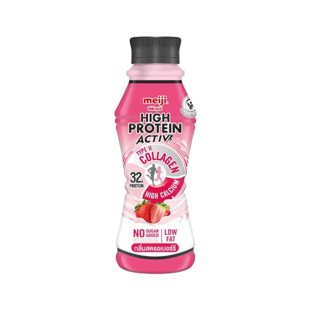เมจิ นมไฮโปรตีนไม่เติมน้ำตาลสตอเบอร์รี่ Meiji High Protein Milk Zero Strawberry 350ml. Pack3