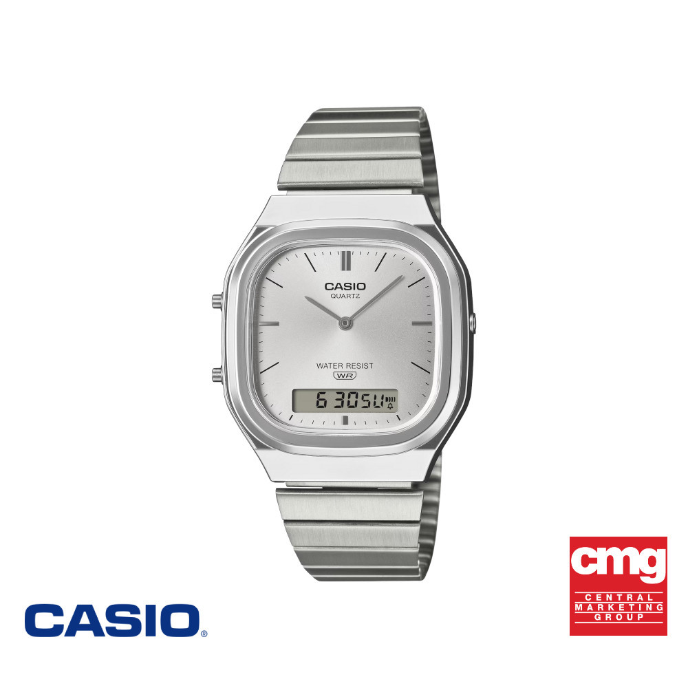 CASIO นาฬิกาข้อมือ CASIO รุ่น AQ-240E-7ADF สายสเตนเลส สีเงิน