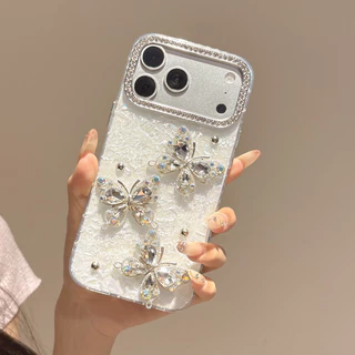 3D Rhinestone ผีเสื้อ IMD รูปแบบเคสโทรศัพท์สําหรับ iPhone 17 16 15 14 13 12 11 Pro Max