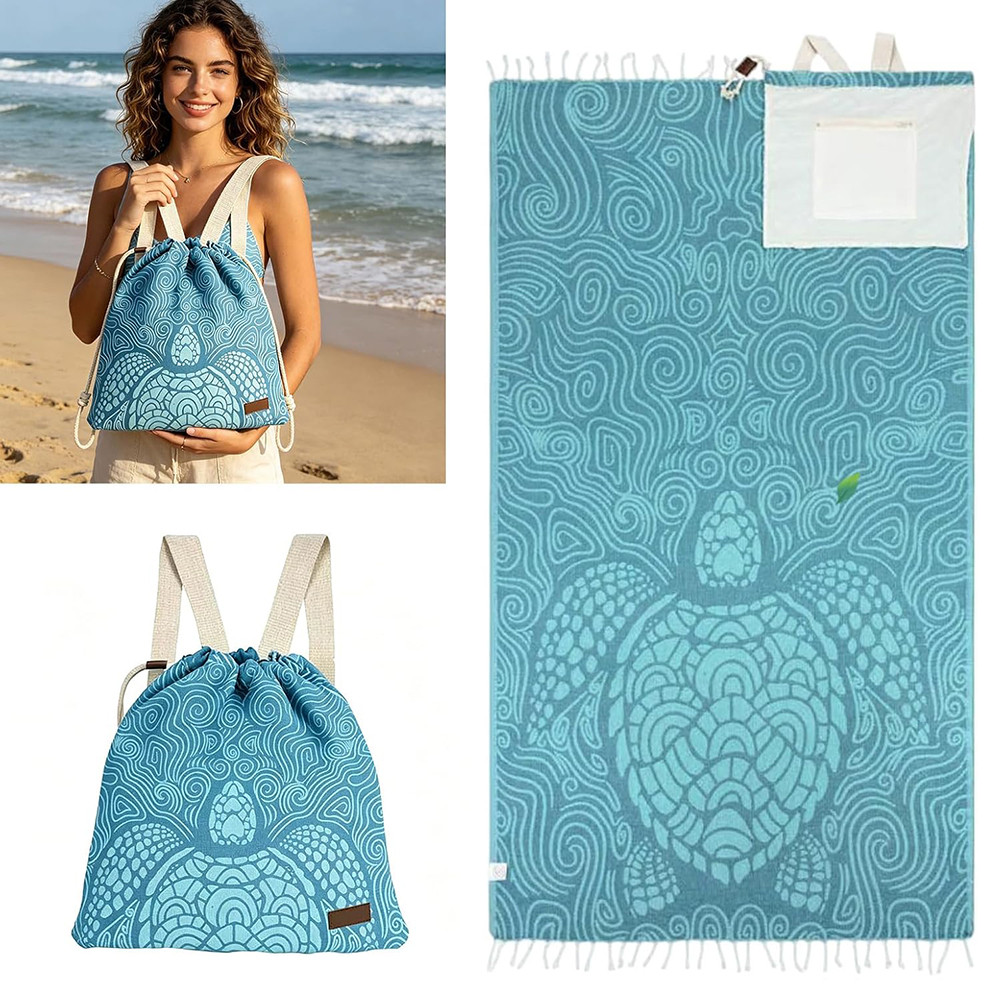 2 In 1 Convertible Beach Towel Drawstring Backpack Multifunctional Quick Dry Beach Towel สําหรับวันห