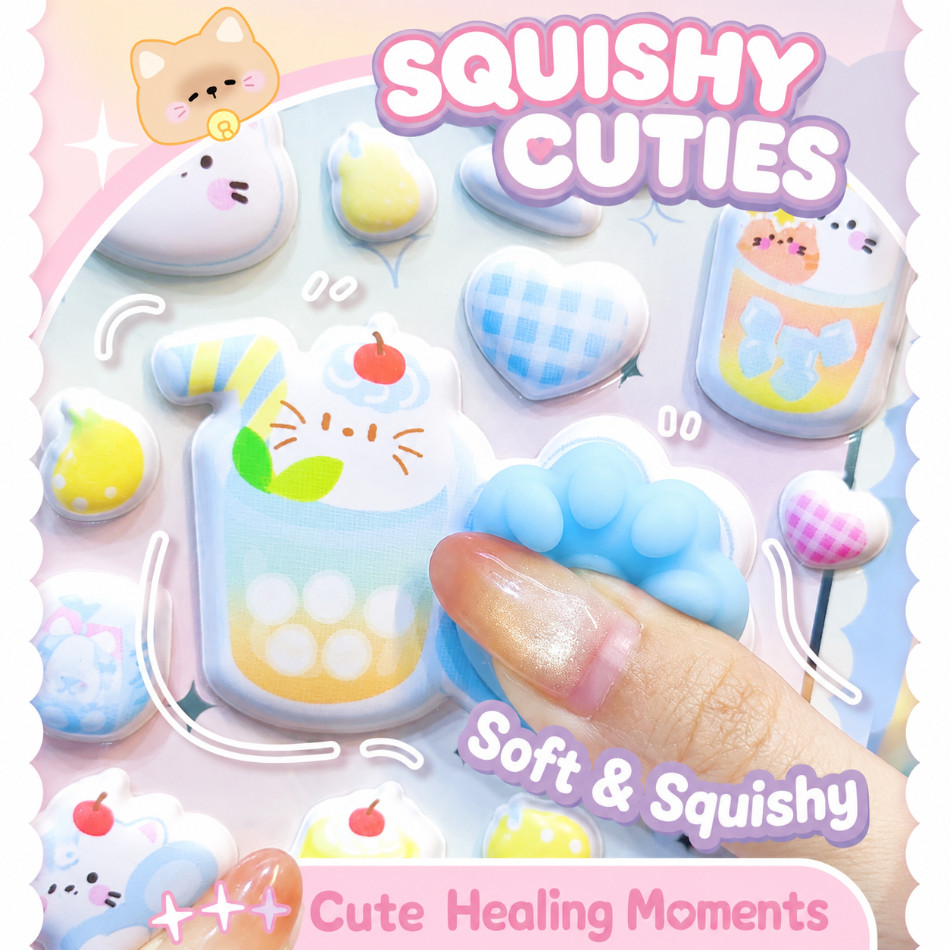 STARX 1-4 ชิ้น Kawaii Cat Paw Squishy สติกเกอร์ | สติ๊กเกอร์โฟมเด้ง 3 มิติ | การ์ตูนน่ารักบรรเทาสติกเกอร์สําหรับเด็กสมุด,วารสารตกแต่ง,ทําด้วยมือ ทําเอง งานฝีมือของเล่นของขวัญ