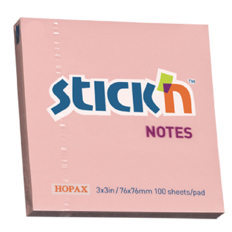 STICK N กระดาษโน้ต พาสเทล สีชมพู ขนาด 3x3 นิ้ว แพ็ค 100 แผ่น/เล่ม