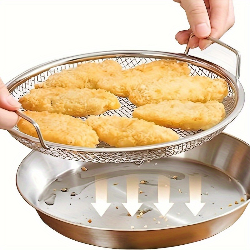 Polished Stainless Steel Oil Filter Tray, Reusable Round Mesh Basket for Frying/Grilling,All-Season 
