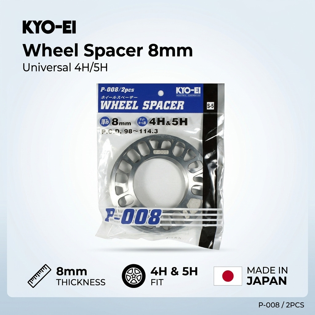 KYO-EI Kics Kyanaga Wheel Spacers 8mm (0.3 inch) 4H/5H 100/114.3 Set of 2 Made in Japan