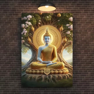 ภาพตกแต่งผนังห้องนั่งเล่น ภาพพระพุทธรูปสักยมุนีดอกบัวสไตล์เซนสำหรับห้องรับแขกห้องครัวและห้องพระ