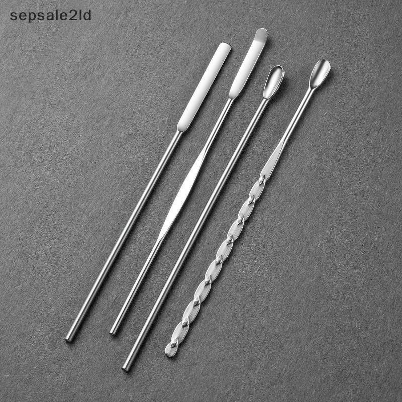 (seps) 4 ชิ้นเล็บกวนก้านเครื่องมือสแตนเลสผงเจลเหลวโปแลนด์ช้อนไม้พายรองพื้นผสมเครื่องมือ (TH)