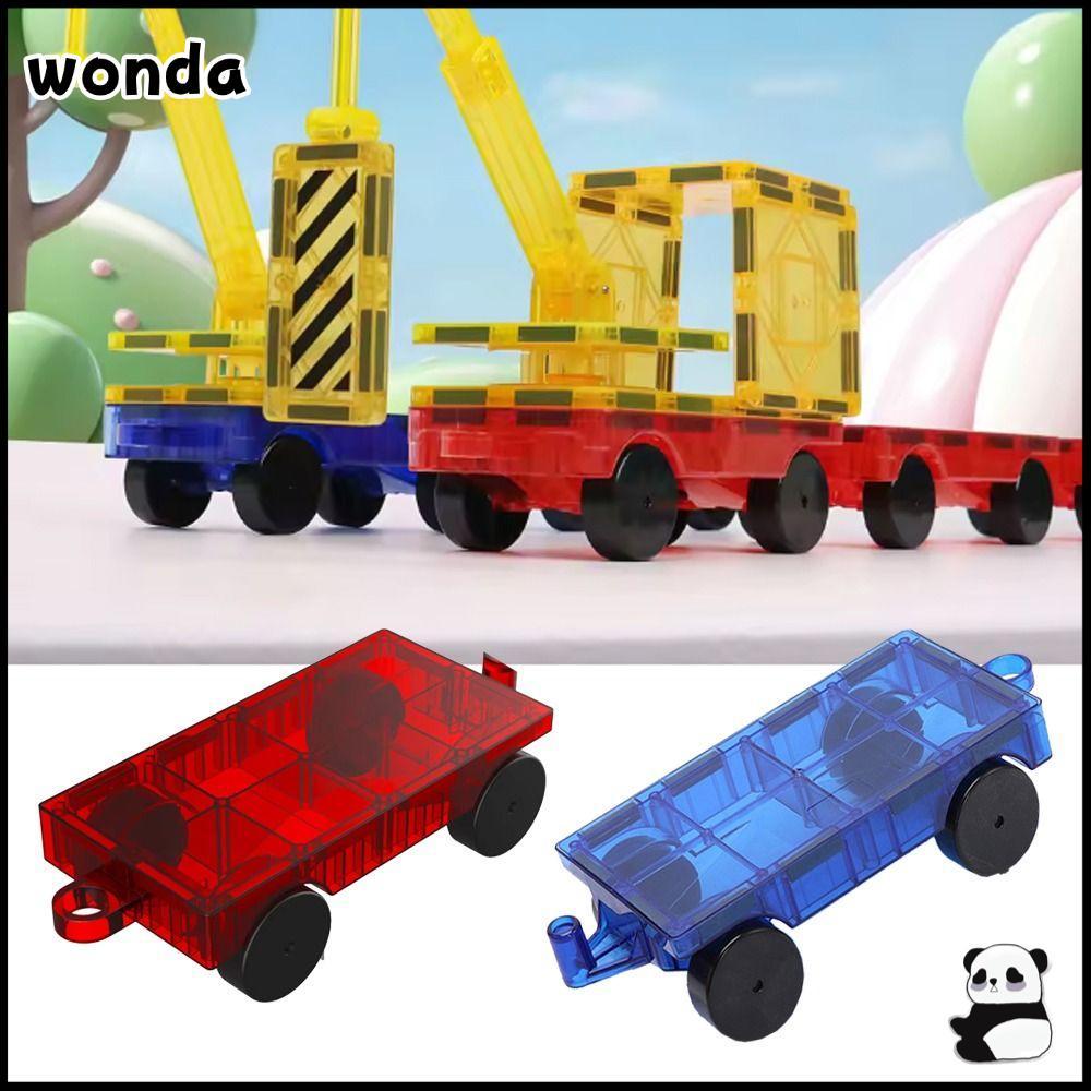 WONDA Magnetic Car, Linkable Smooth Wheels Magnetic Building Blocks Car,Reusable Plastic Toy Car Kids Educational Play