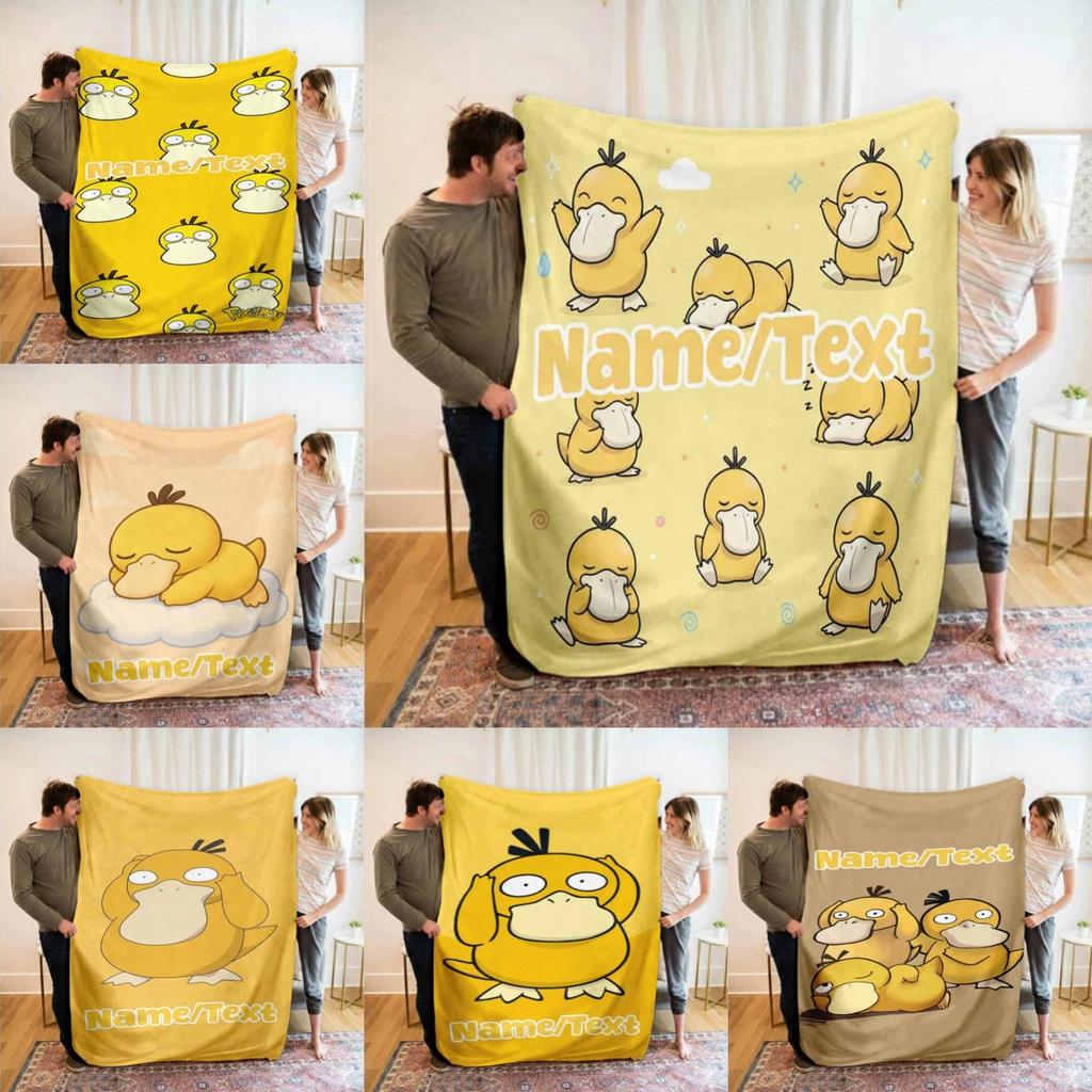 Psyduck Pokémon Flannel ผ้าห่มนุ่ม Warm Cozy Plush โยนสําหรับเตียงโซฟาห้องนอนห้องนั่งเล่นน่ารักอะนิเ