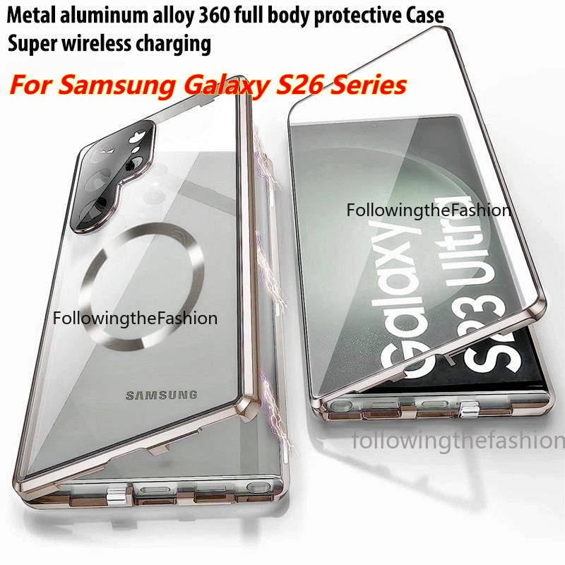 สําหรับ Samsung Galaxy S26 S26 + S25Plus Fe Ultra กรณีแม่เหล็ก MagSafe เคสโทรศัพท์แม่เหล็กกระจกสองด้านแม่เหล็กโลหะพลิกปกแข็งด้านหน้าและด้านหลัง 360 ป้องกันปลอก
