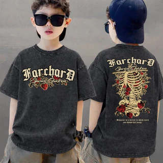 COD 2026 สินค้าใหม่ ทรงหลวม คอกลม เสื้อเด็ก kids Distressed T-shirt ผ้าฝ้าย เด็กชาย เสื้อผ้าเด็ก t-shirt Q370