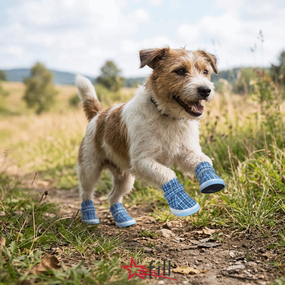 FILL 4 ชิ้นรองเท้าสุนัข, Breathable Blue Pet Booties, ง่ายต่อการสวมใส่ผ้าใบน้ําหนักเบายืดหยุ่นรองเท้าสุนัขกิจกรรมกลางแจ้ง