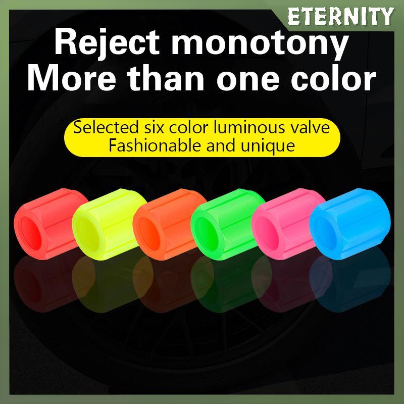 ETERNITY 4 PC Luminous ยางวาล์วหมวกสําหรับรถยนต์รถจักรยานยนต์จักรยานล้อ Hub เครื่องมือจัดแต่งทรงผม Glow In Dark วาล์ว Stem Air ฝุ่นขอบอุปกรณ์เสริม