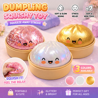 Cute Glitter Dumpling Squishy Slow Rising Sensory Fidget Toy Soft Squeeze Ball with Steamer Box