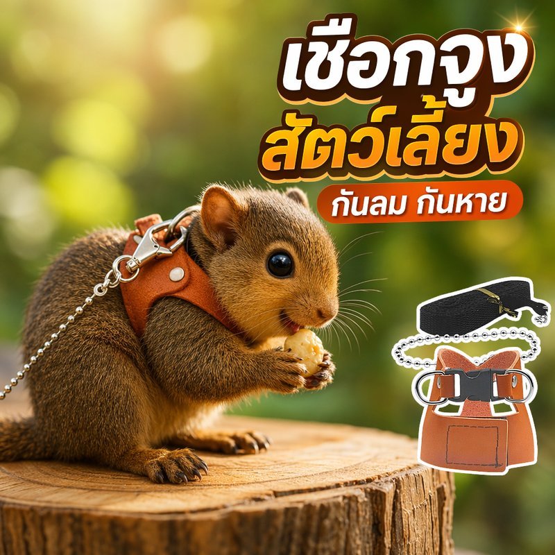สายจูงสัตว์เล็ก เชือกจูงแฮมสเตอร์ สายจูงกระรอก ปรับได้ นุ่มเบา กันหนี ระบายอากาศ พกง่าย