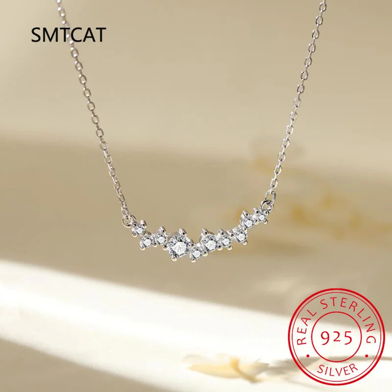 0.9ct 100% จริง Moissanite สร้อยคอ Brilliant Diamond Smile จี้สร้อยคอสําหรับผู้หญิงสาวงานแต่งงานของข