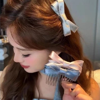น่ารักเจ้าหญิงยีนส์กลับหัวหวีผมโบว์กิ๊บน่ารักเรียบอุปกรณ์ผมสําหรับสาวๆ