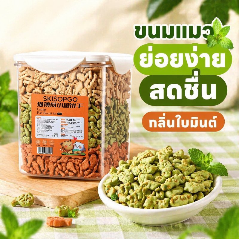 ขนมหญ้าแมว คุกกี้แมว มิ้นท์ ฟรีซดราย ขนมแมว บิสกิตแมว ทำความสะอาดฟัน กำจัดก้อนขน ย่อยง่าย