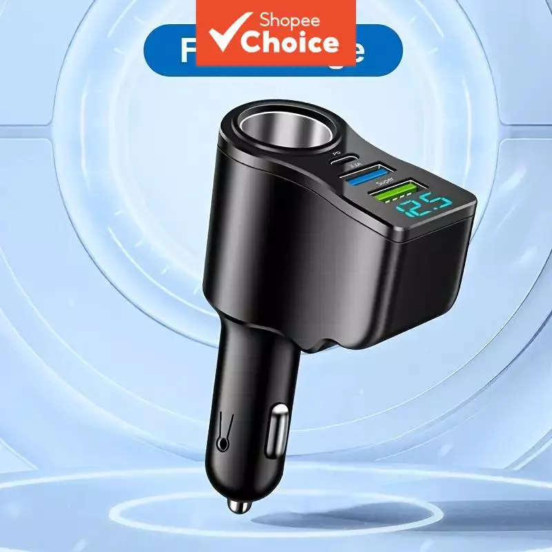 เครื่องชาร์จในรถยนต์ USB C สําหรับงานหนัก Pd ชาร์จเร็วพร้อมจอแสดงผลดิจิตอล