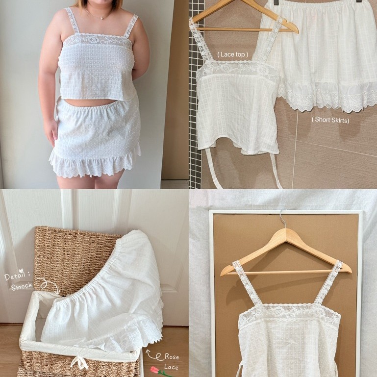 Joliese | Rose Lace Collection เสื้อสายเดี่ยวและกระโปรงลูกไม้สาวอวบ
