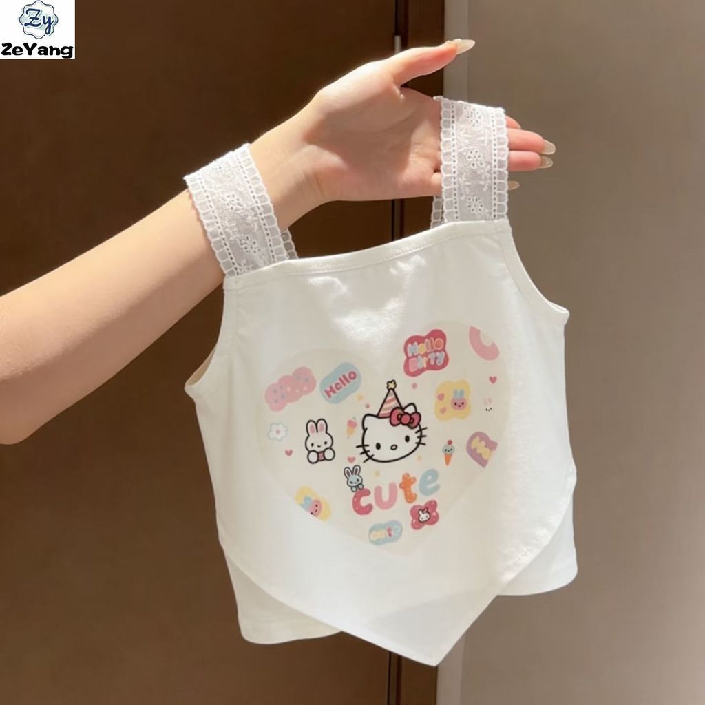 [ซี่] 70-130 พร้อมสต็อกเด็กผ้าฝ้ายแท้เสื้อกั๊กลําลอง เสื้อชั้นในสตรี เด็กสาวปลอมสองชิ้นแขนกุดด้านบนแฟชั่นเสื้อผ้าเด็กจัดส่งที่รวดเ