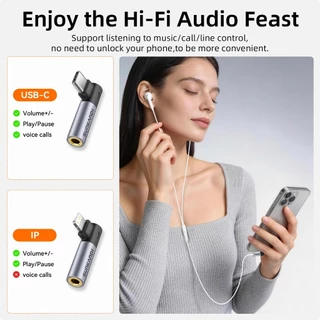 SUNKANDI DAC Type C/IP ถึง 3.5 มม.อะแดปเตอร์เสียง Type-c 90 องศามุมขวาชายหญิง USBC สําหรับโทรศัพท์คอมพิวเตอร์