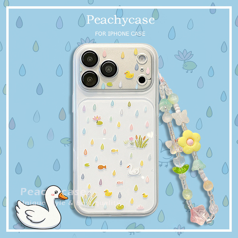 สีสัน Raindrop เป็ด 2 ใน 1 TPU โทรศัพท์มือถือสําหรับ iPhone 17 16 15 14 Pro Max 13 พร้อมโซ่ดอกไม้ Shock Proof PC Mobile ฝาหลัง