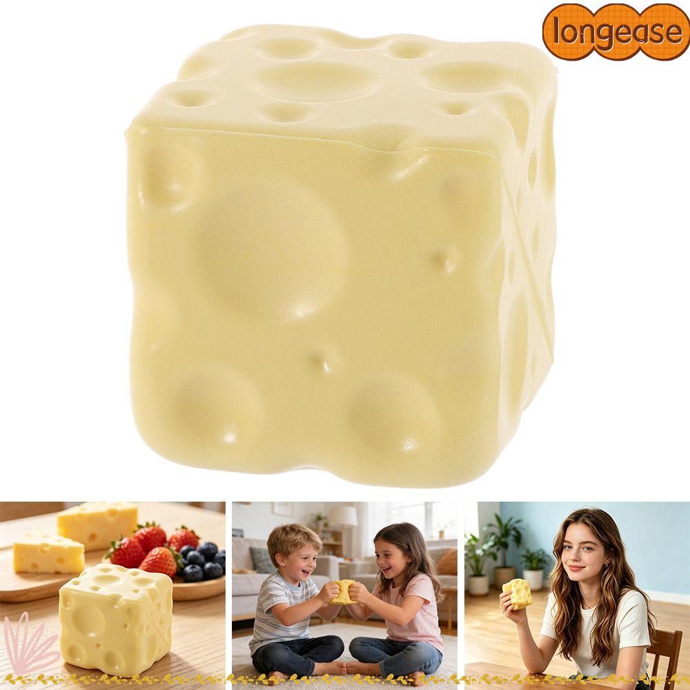 LONGE ของเล่นหยิกชีส, Non-Bounce Anti-Stress Jumbo Cheese Cube Stress Ball, นวดรูปร่างได้ Squishy Texture ASMR Sensory Stress ของเล่นของขวัญวันเกิด