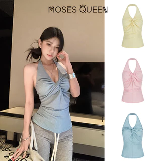 MOSESQUEEN เสื้อคล้องคอผูกปมแบบเล็กเซ็กซี่เย้ายวนกับทรงเข้ารูปของผู้หญิงและเสื้อตัวในชั้นหลังหลวม #63777