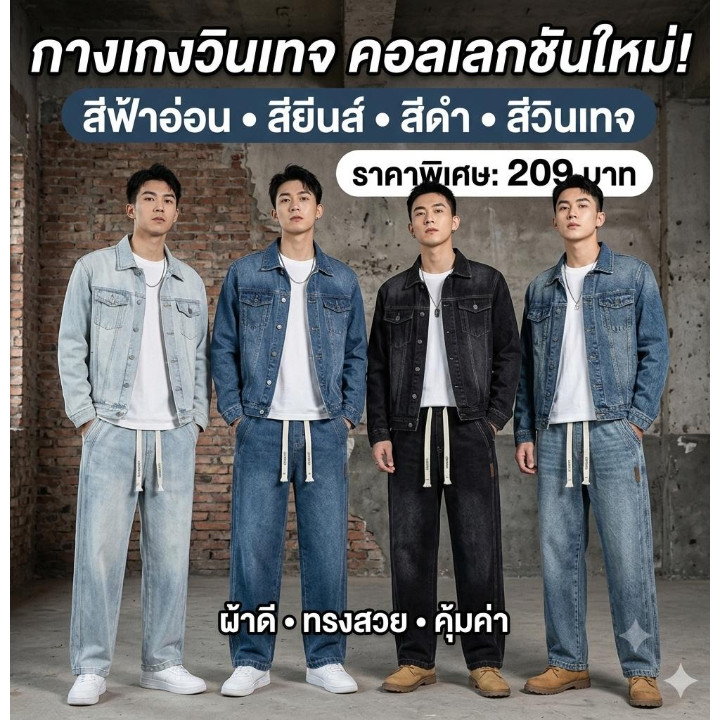 #j012 กางเกงยีนส์ ไซร์ใหญ่ สไตล์เกาหลี มี 4สี ให้เลือก สินค้าพร้อมส่ง