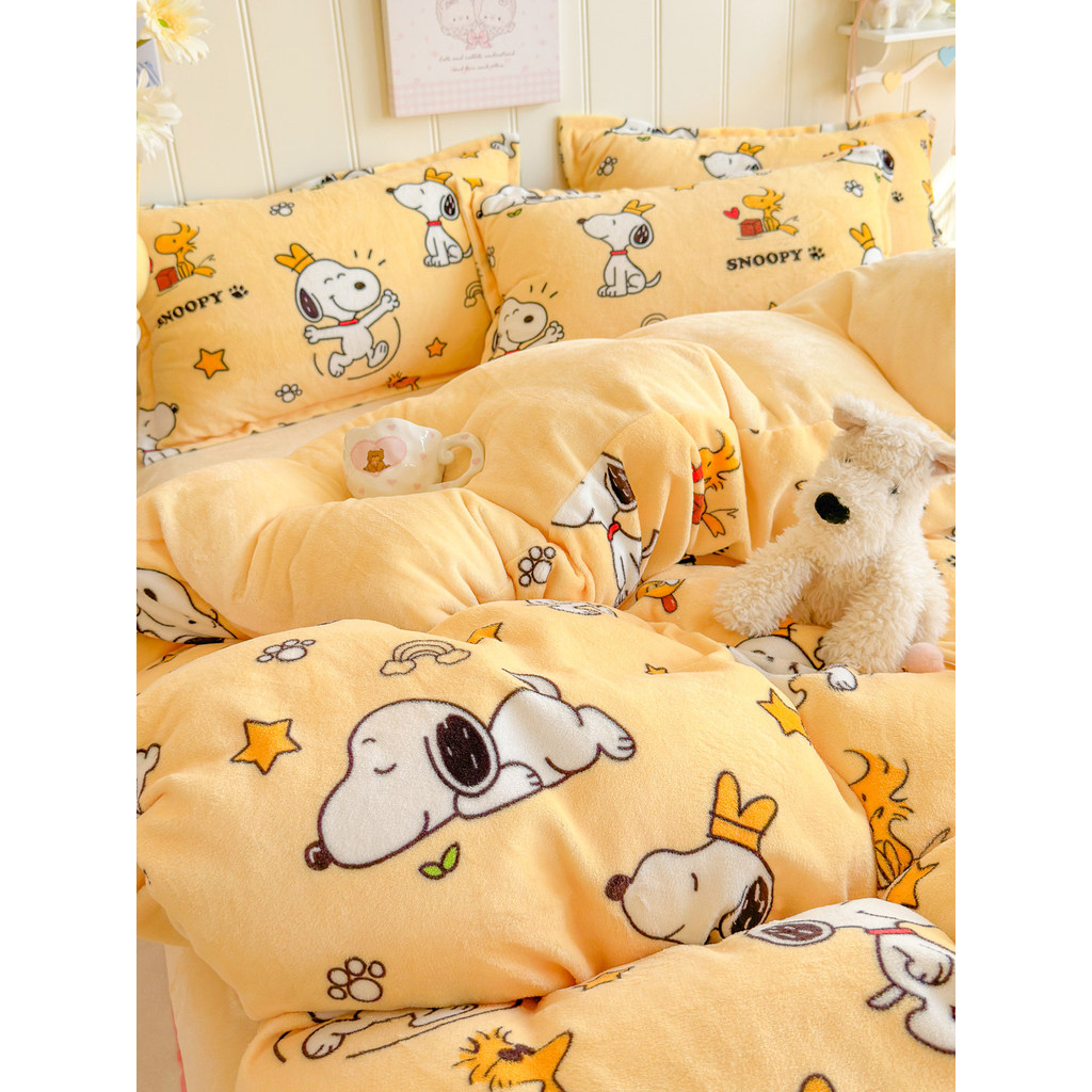 ผ้าห่ม toto 6ฟุต ถุงใส่ผ้าห่ม Ins น่ารัก Snoopy ปะการังกำมะหยี่ผ้านวมชิ้นเดียวกำมะหยี่สองด้านกำมะหยี