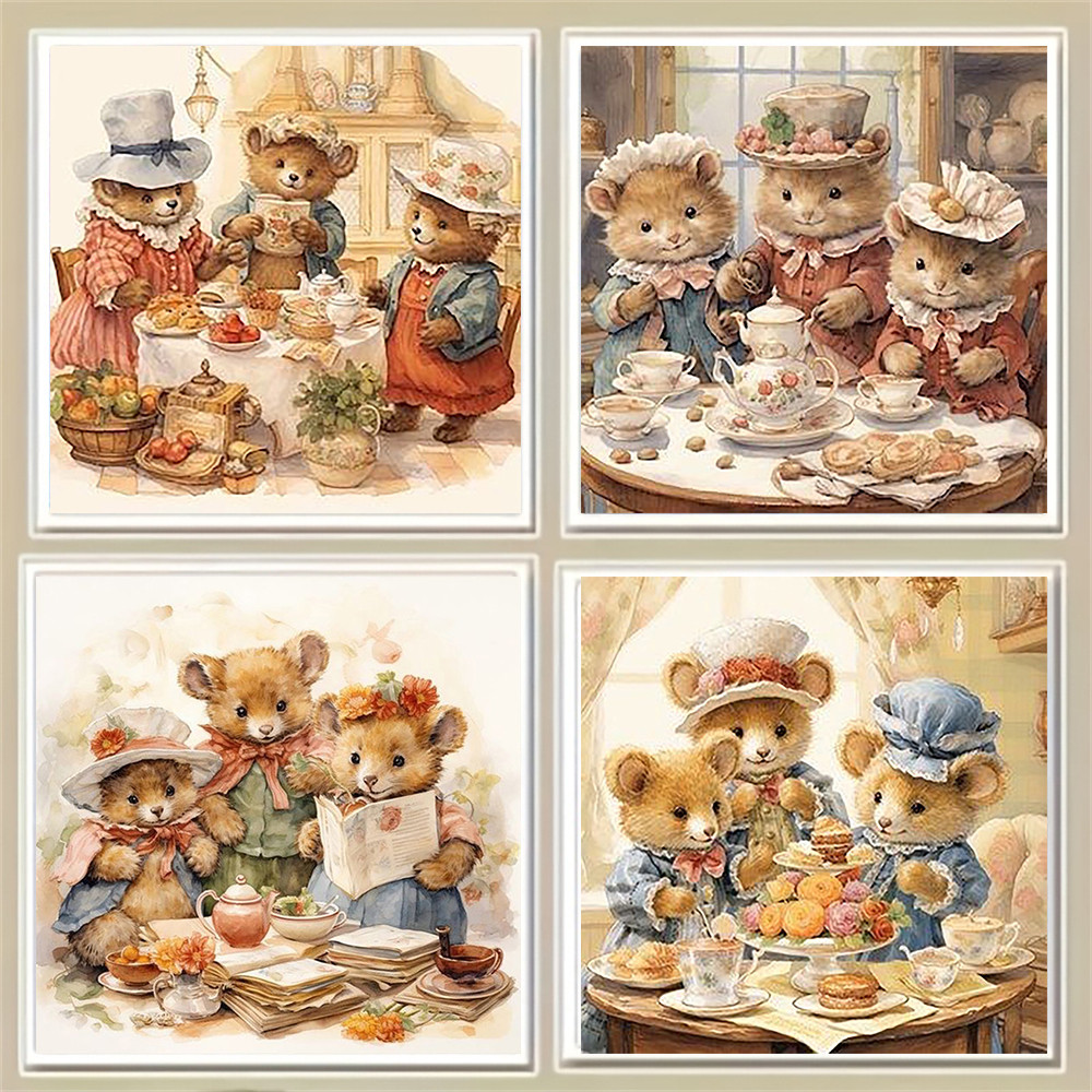 ชุดการชุมนุมสามหมีรูปแบบชุดภาพวาดเพชร, ทําเอง 5ง ภาพวาดเพชรโมเสคภาพวาดผ้าใบทําหัตถกรรมสําหรับตกแต่งผนังศิลปะ, ไม่มีกรอบ