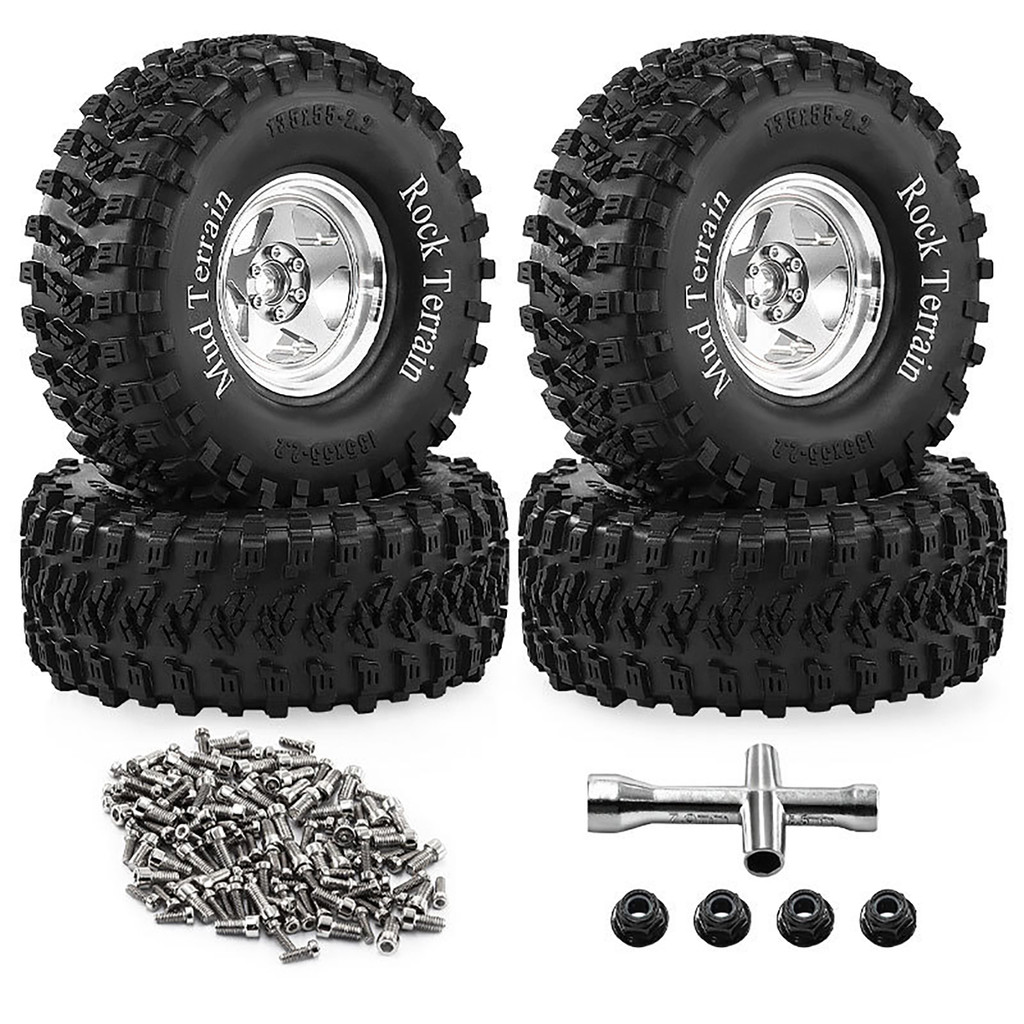 4pcs 135 มม.โลหะ 2.2 นิ้ว Beadlock ล้อยางสําหรับ 1/8 1/10 Axial AXP8 SCX10 H8H Wraith RR10 Capra TRX
