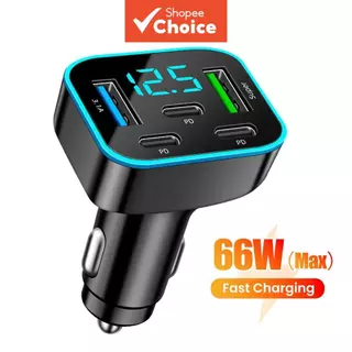 ที่ชาร์จในรถยนต์แบบ 5 พอร์ต 66W ชาร์จเร็ว 2USB 3Type C PD QC3.0 อะแดปเตอร์ชาร์จโทรศัพท์ในรถ