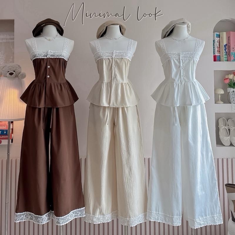 minimal look เสื้อ และ กางเกง แต่งลูกไม้ปัก  (มีแบบเซต/แยกขาย)
