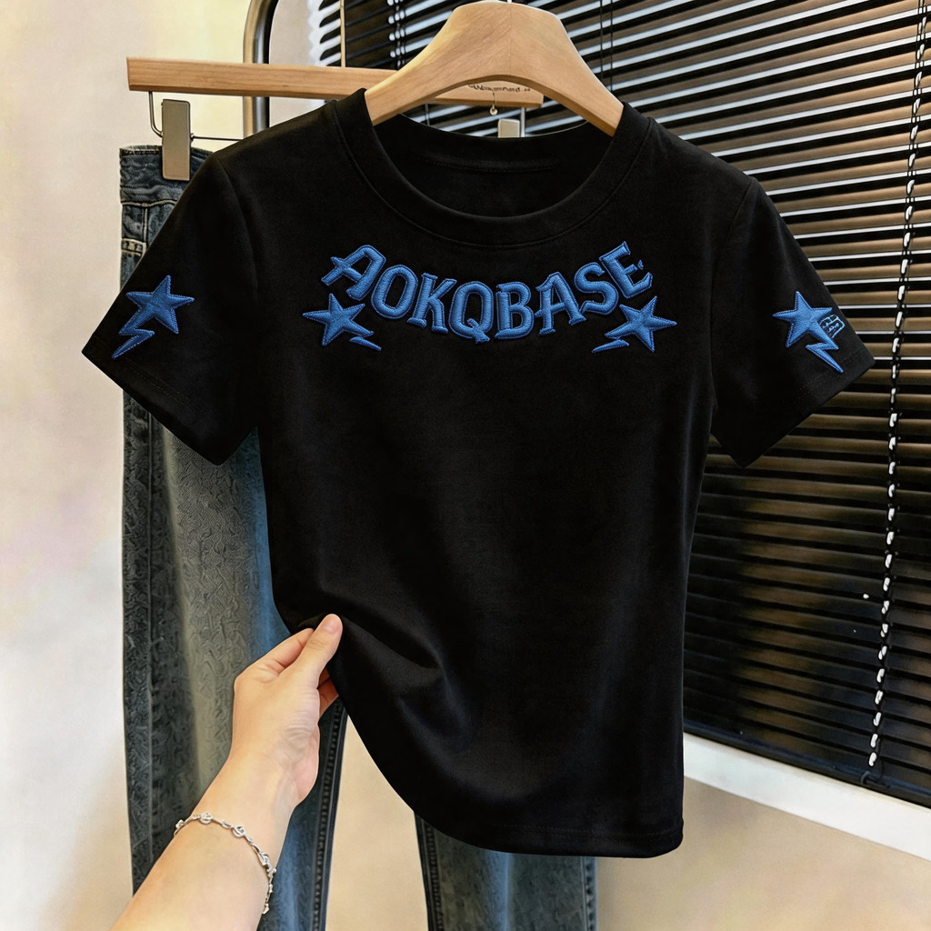 TEE·SHOP🍀baby tee เสื้อเท่ๆ เกาหลี เสื้อยืดผู้หญิง " THUNDER STAR " ตัวฟิตกระชับสัดส่วน ผ้านิ่มใส่สบ