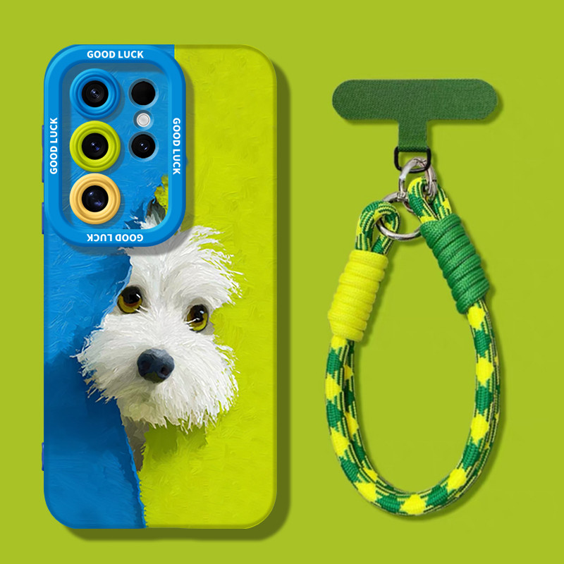 เหมาะสําหรับ Samsung S26 เคสโทรศัพท์มัสตาร์ดสีเขียวลูกสุนัข Galaxys25 สไตล์ใหม่ S23S24ultra พร้อมสร้อยข้อมือ S22 + การ์ตูน S21 หญิงญี่ปุ่นเกาหลี ins สไตล์ Soft note20 รวมทุกอย่างซิลิโคน
