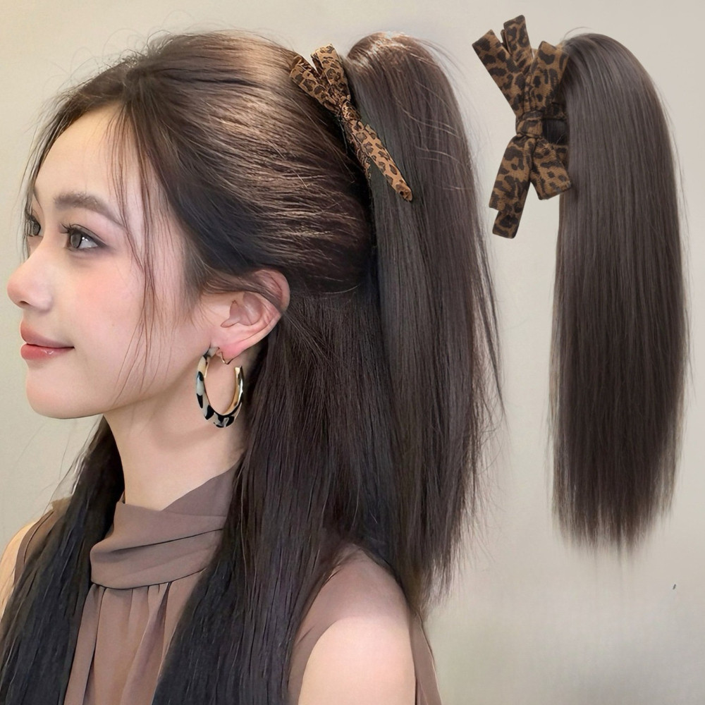 แฟชั่นใหม่วิกผมหางม้าสูง ยาว 35 ซม. สําหรับผู้หญิง ถักเปียตรง ต่อผม
