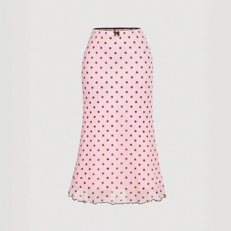 Polka Dot Tulle Fishtail Skirt ตกแต่งด้วยโบว์ลายจุดทําจากผ้า Tulle ยืดนุ่มและสีต่างๆ กระโปรง Waveที่หรูหรา Modifies the Body Shape Slimmer ดูผลที่ยอดเยี่ยม ทางเลือกที่สมบูรณ์แบบสําหรับวันหยุดและ.