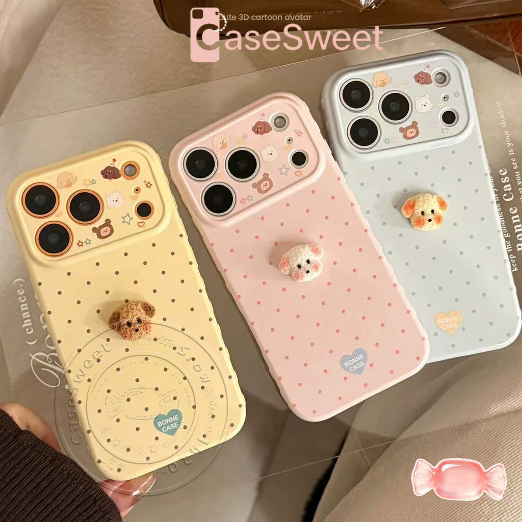 เหมาะสำหรับ OPPO A3S A74 5s A9 A54 A76 A17 A17k A52 A72 A92 A95 A15 A16 A78 A57 A60 A93 เคสโทรศัพท์ลายจุดพร้อมตุ๊กตาหมา