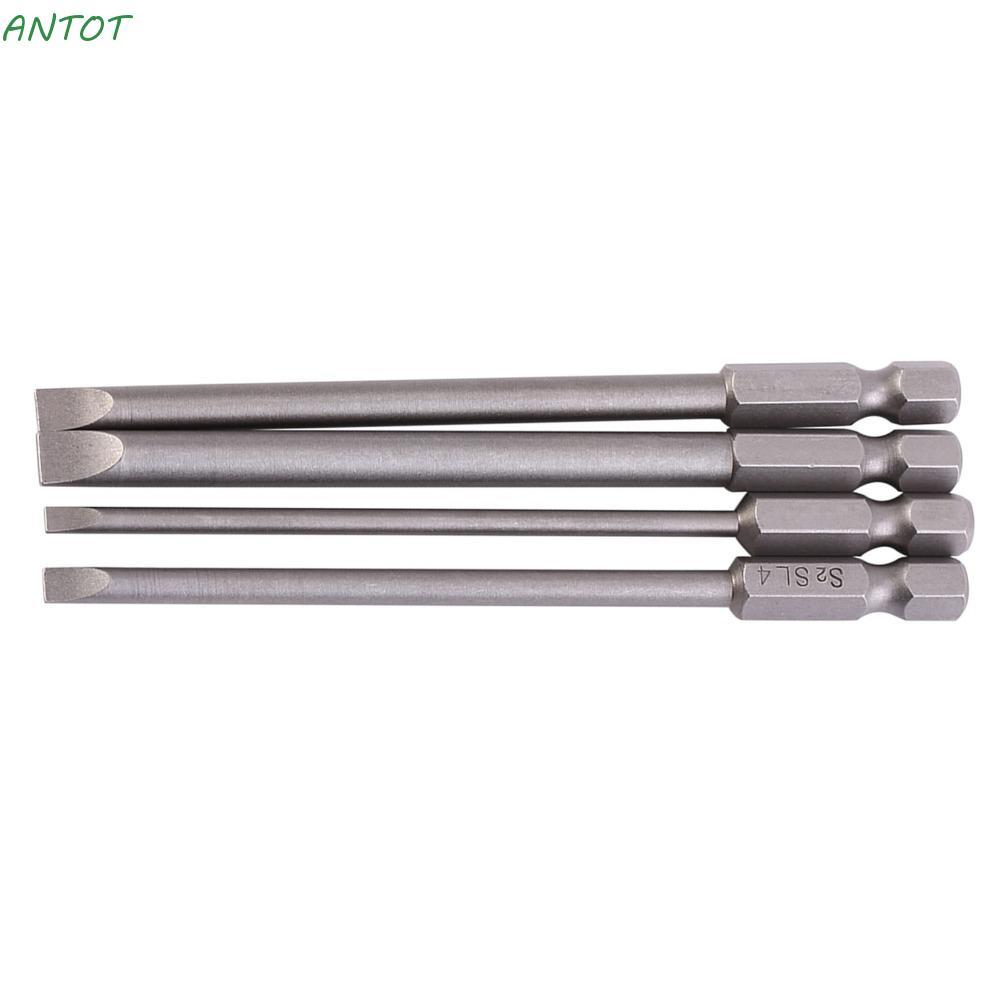 ANTOT 4 ชิ้น ปากแบนไขควง Bits S2 โลหะผสมเหล็ก 100 มม./4 นิ้ว ความยาวปลายแบน 1/4 นิ้ว Hex Shank 3, 4, 5, 6 มม. แม่เหล็ก