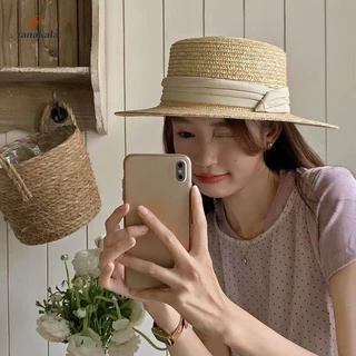 Yanakala🚚หมวกสานทรงแฟชั่นฤดูร้อน ผู้ชายผู้หญิง ความเรียบง่าย กันแดด กลางแจ้ง หมวกชายหาด-ส่งเร็ว